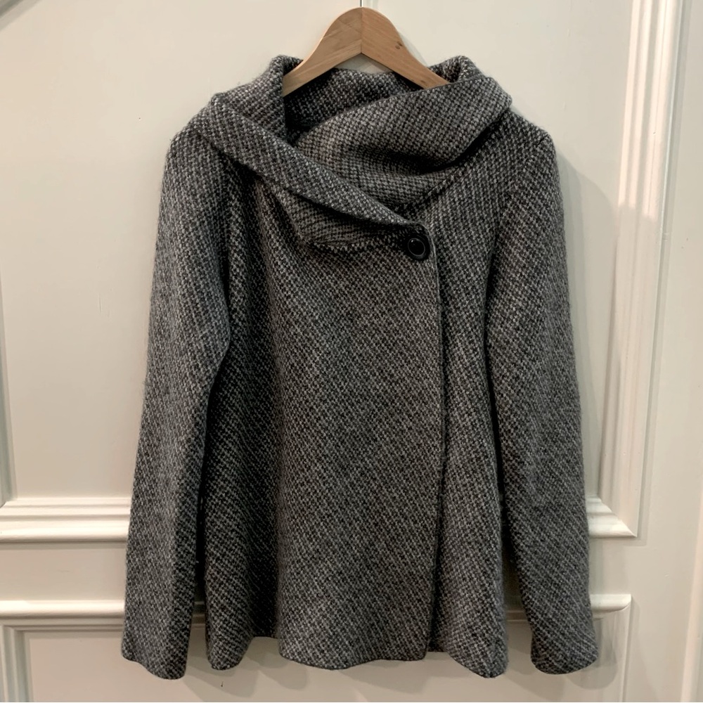 Max Studio Gray Cowl Neck 1 Button Wool Blend Long Sleeve Sweater Size Medium